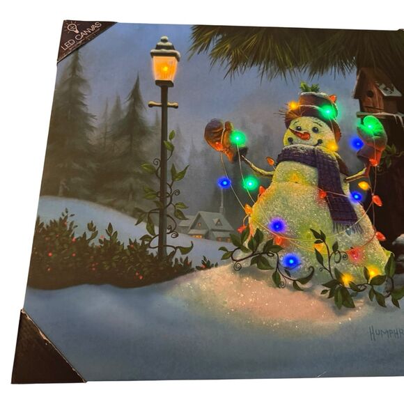 New LED Snowman By Michael Humphries 20x24 Christmas Canvas Light Up Beautiful - Picture 2 of 11